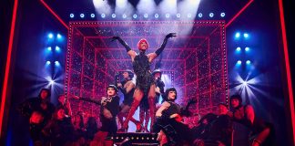 Kinky Boots – review Johannes Radebe as Lola (centre top), Matt Cardle as Charlie Price (centre bottom) & the cast of KINKY BOOTS THE MUSICAL, credit Matt Crockett