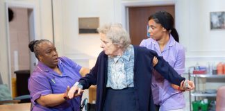 Care by Alexander Zeldin – review Llewella Gideon, Linda Bassett and Aoife Gaston in CARE at the Young Vic (credit Johan Persson)