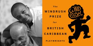 Today on Windrush Day – Orísun Productions launches first of its kind Windrush Prize for British Caribbean Playwrights Shereener Brown and father Myron Brown & Windrush Prize logo in colour