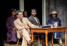 To Kill a Mockingbird – review Richard Coyle (Atticus Finch) Aaron Shosanya (Tom Robinson) with the To Kill A Mockingbird cast. Photo by Johan Persson