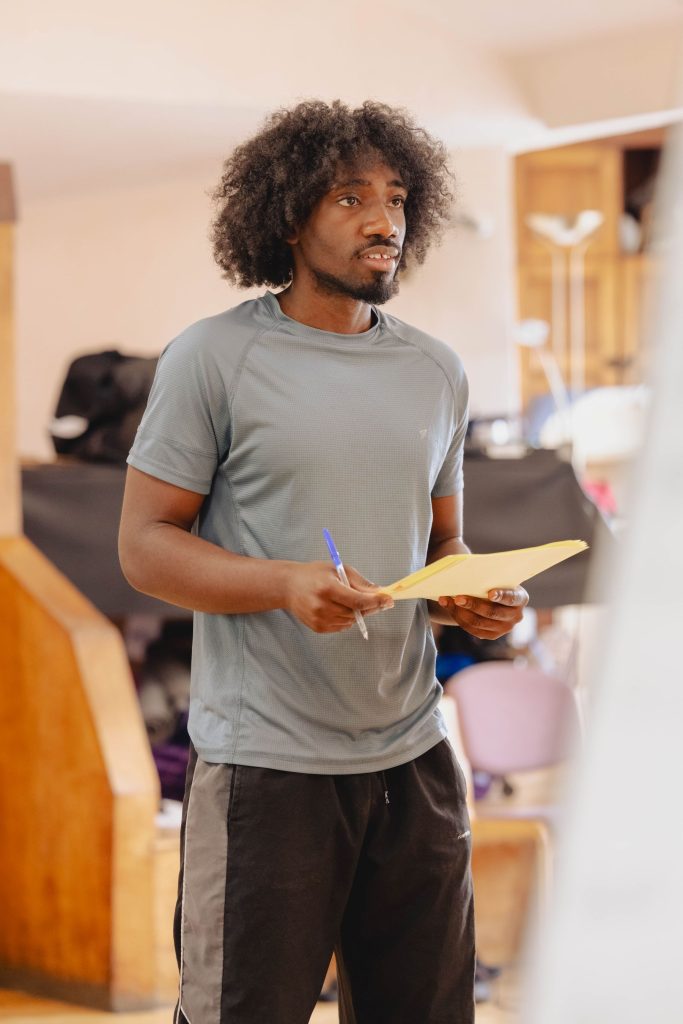 FIRST LOOK AT REHEARSALS FOR THE WORLD PREMIERE OF TARTUFFE (REMIXED) STARRING MARK RYLANCE AT MARYLEBONE THEATRE 12 Chris Mbaki plays D-Miz