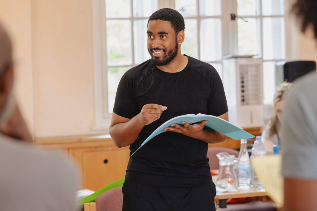 FIRST LOOK AT REHEARSALS FOR THE WORLD PREMIERE OF TARTUFFE (REMIXED) STARRING MARK RYLANCE AT MARYLEBONE THEATRE 6 Ivandro Da Cruz Leite plays Sinclair