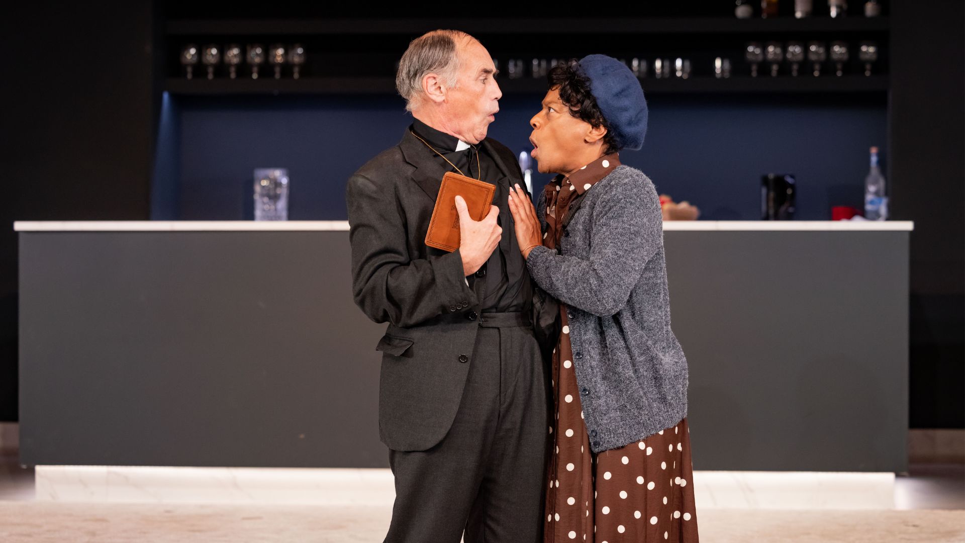 Tartuffe (Remixed) – review 1 Mark Rylance (Pastor Blake) and Suzette Llewellyn (Grandma) (c) Mark