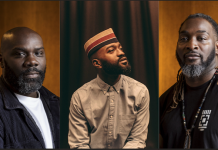 Boy Blue goes full circle with five eras of cypher through performance and conversation in 25 Stories Michael ‘Mikey J’ Asante, Inua Ellams, Kenrick ‘H2O’ Sandy. Photo credits Rebecca Lupton and Danny Kasirye